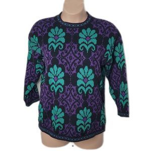 Dana Scott Pullover Vintage Metallic Sweater ~ Sz L ~ Purple/ Green ~Long Sleeve